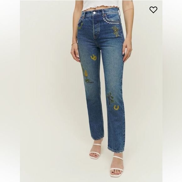 NEW Reformation Handicraft Embroidered High Rise Straight Jeans Juno Size 23 - Picture 14 of 14